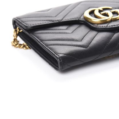 Gucci Calfskin Matelasse Mini GG Marmont Chain Wallet Black 7 of 8