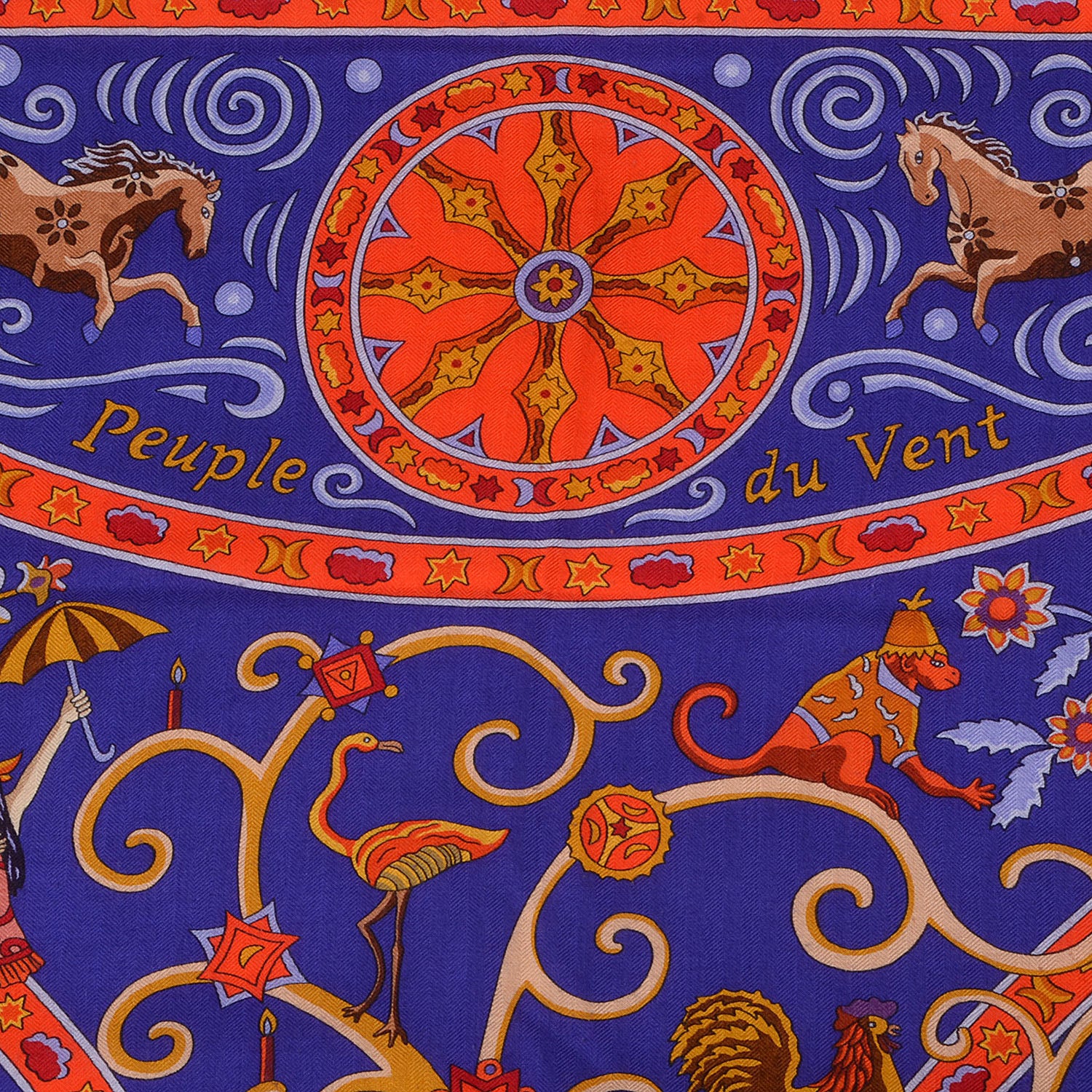 Hermes Cashmere Silk Peuple Du Vent Shawl 140 Violet Rouge Orange Moutarde 5 of 7