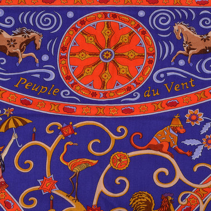 Hermes Cashmere Silk Peuple Du Vent Shawl 140 Violet Rouge Orange Moutarde 5 of 7