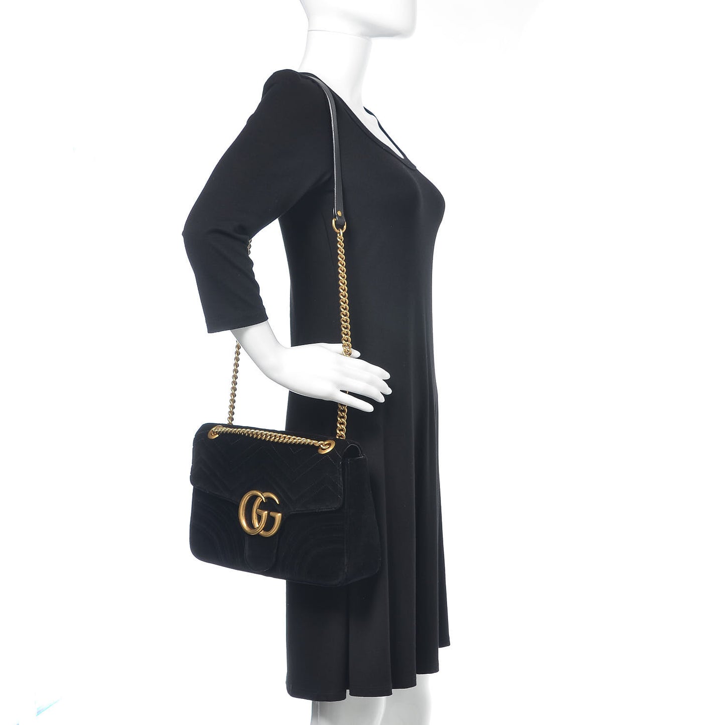 Velvet Matelasse Medium GG Marmont Shoulder Bag Black