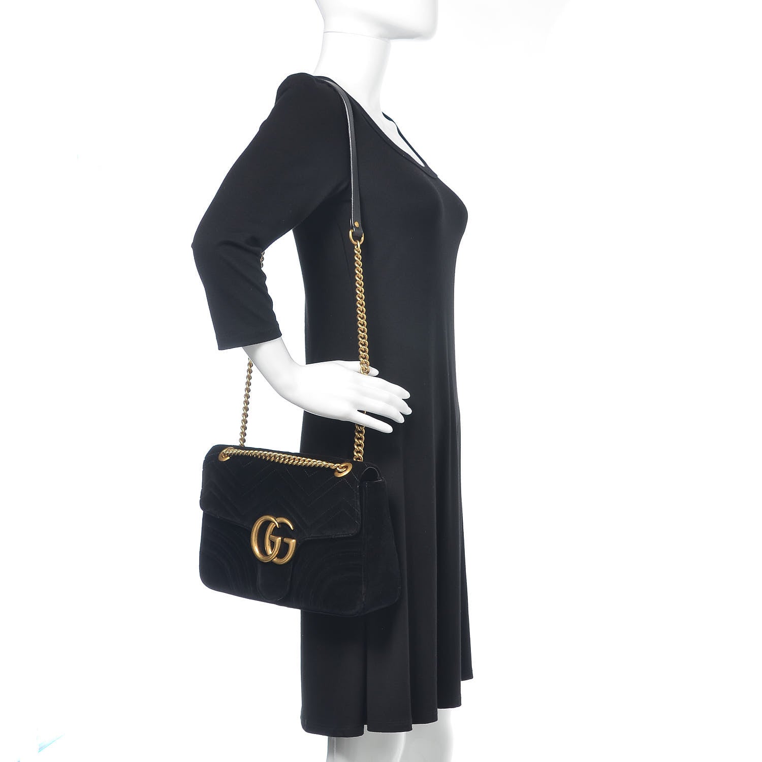 Gucci Velvet Matelasse Medium GG Marmont Shoulder Bag Black 2 of 11