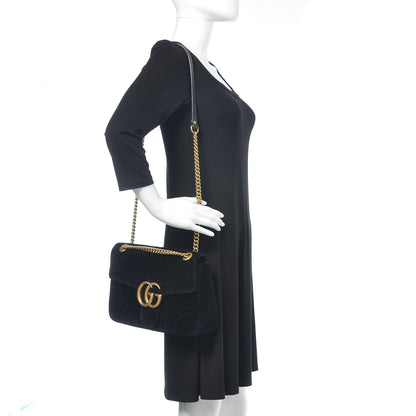 Gucci Velvet Matelasse Medium GG Marmont Shoulder Bag Black 2 of 11