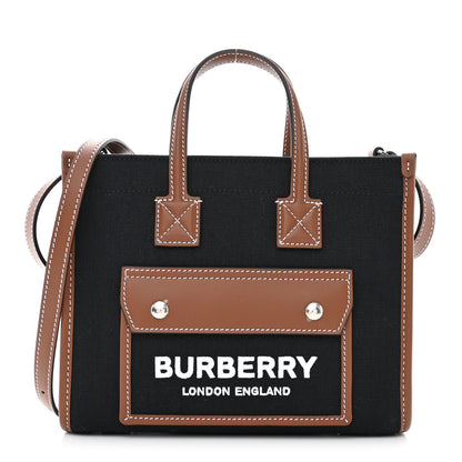 Burberry Canvas Smooth Calfskin Mini Two Tone Freya Tote Black Tan 1 of 10