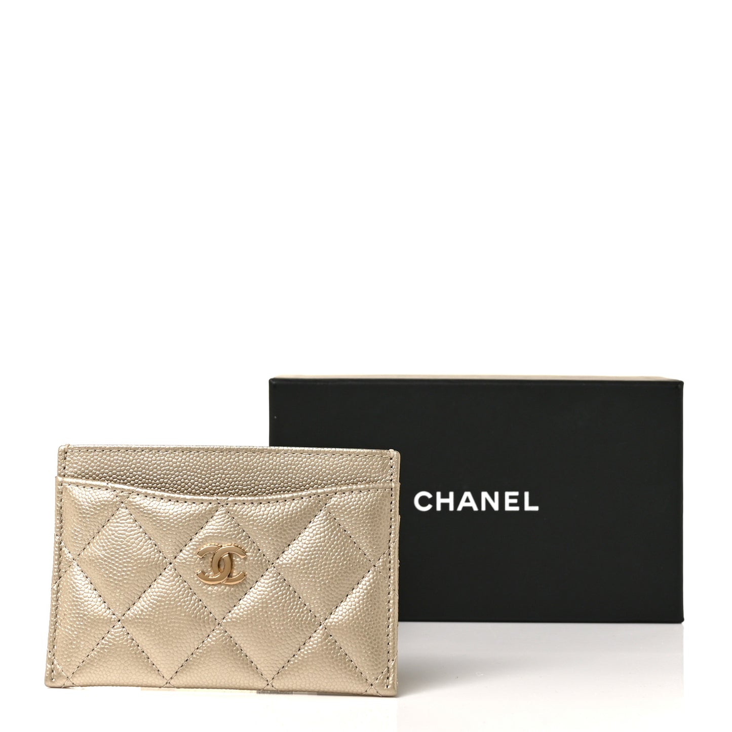 Metallic Caviar Quilted Card Holder Light Gold