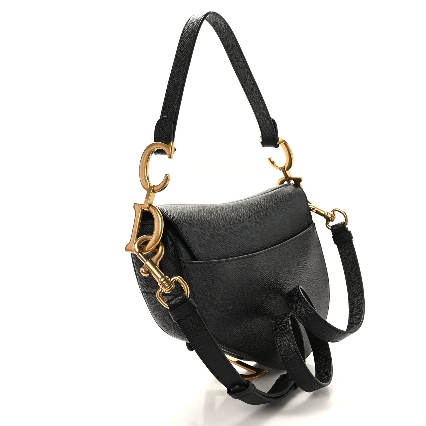 Grained Calfskin Saddle Bag With Strap Black