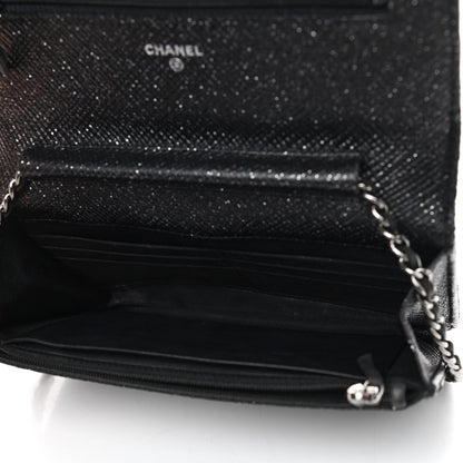 Chanel Glitter Calfskin Quilted Wallet on Chain WOC Black Silver 5 of 10
