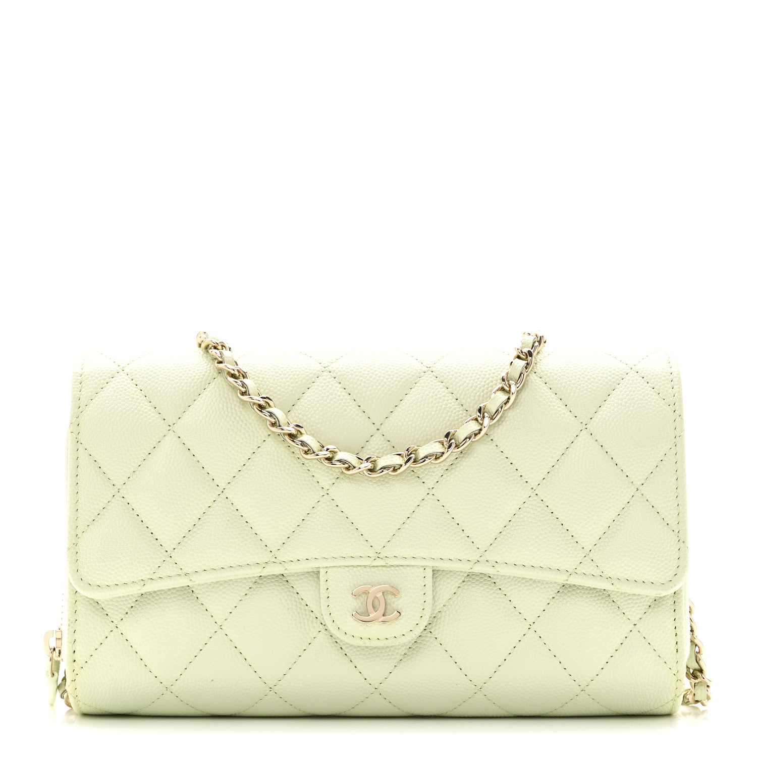Chanel Caviar Quilted Phone Holder Wallet on Removable Chain Light Green 1 of 12