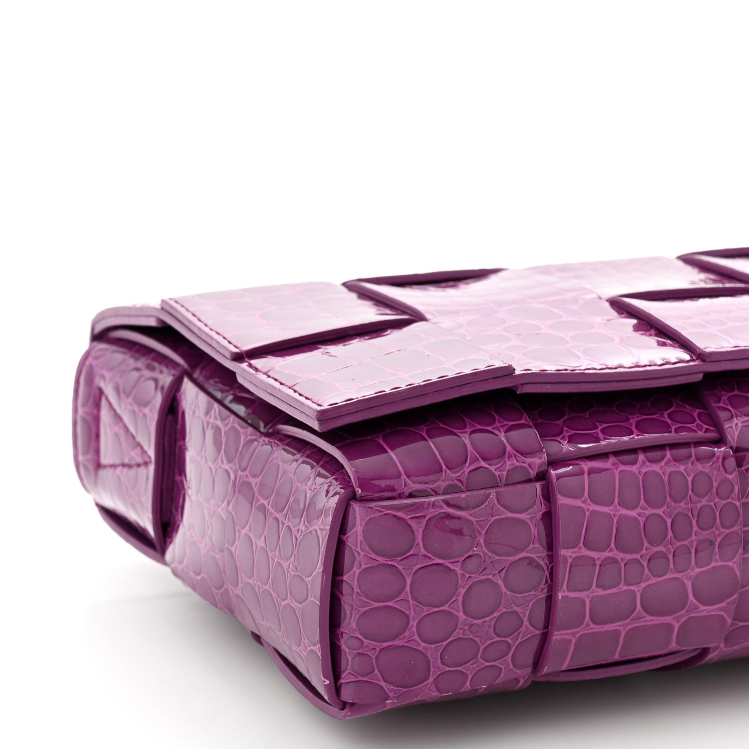 Bottega Veneta Gloss Calfskin Croc Embossed Intreccio Cassette Crossbody Bag Venom Brass 8 of 9