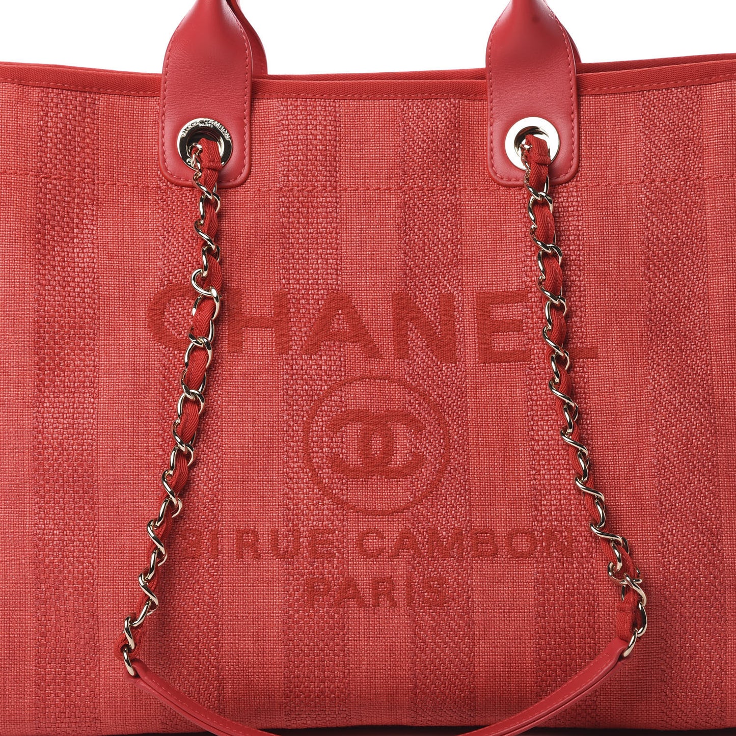 Mixed Fibers Striped Medium Deauville Tote Red
