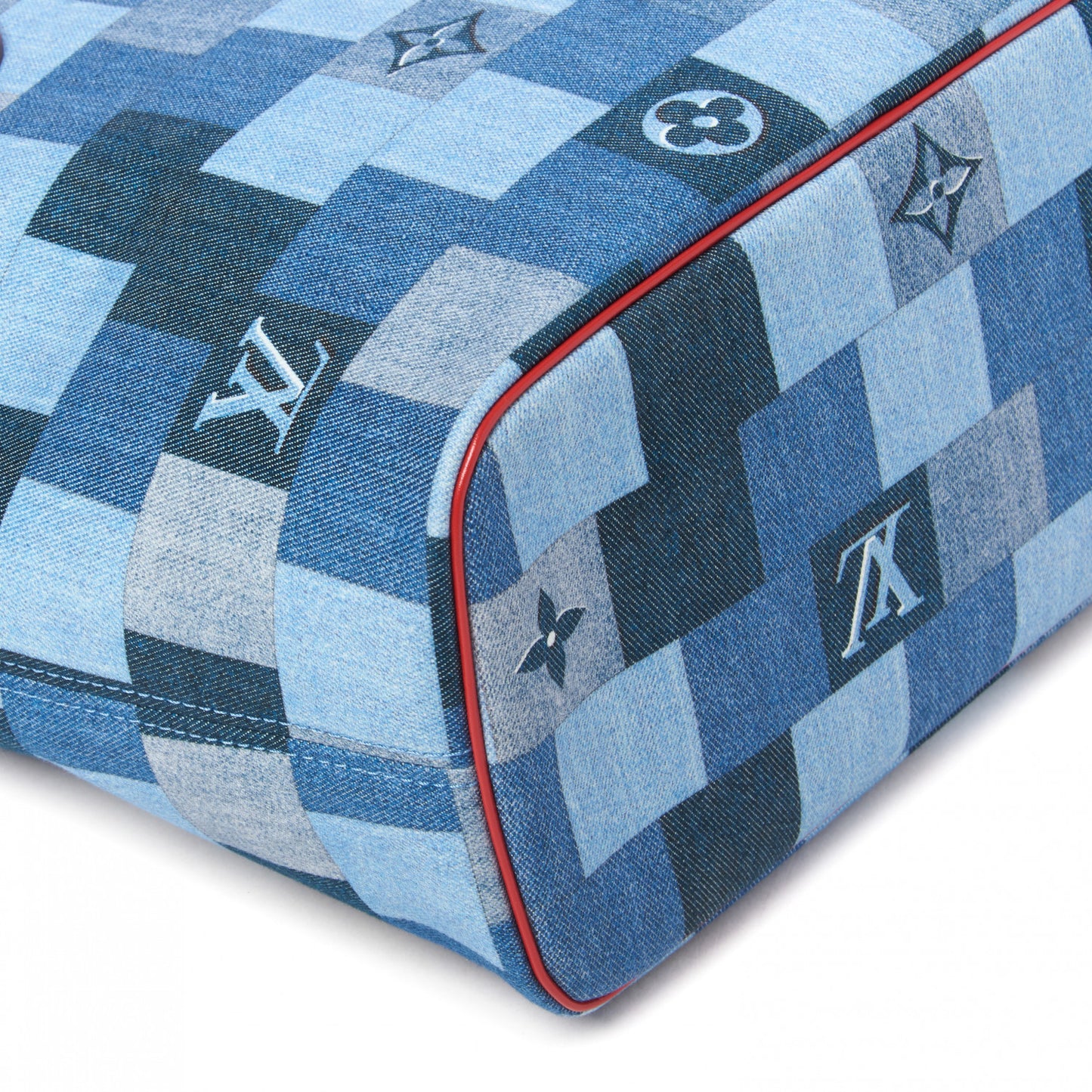 Denim Damier Monogram Patchwork Neverfull Blue Rouge
