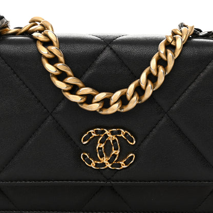 Chanel Shiny Goatskin Quilted Chanel 19 Wallet On Chain WOC Black 9 of 23