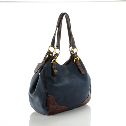 Prada Jacquard Vitello Daino Logo Shoulder Bag Denim 3 of 8