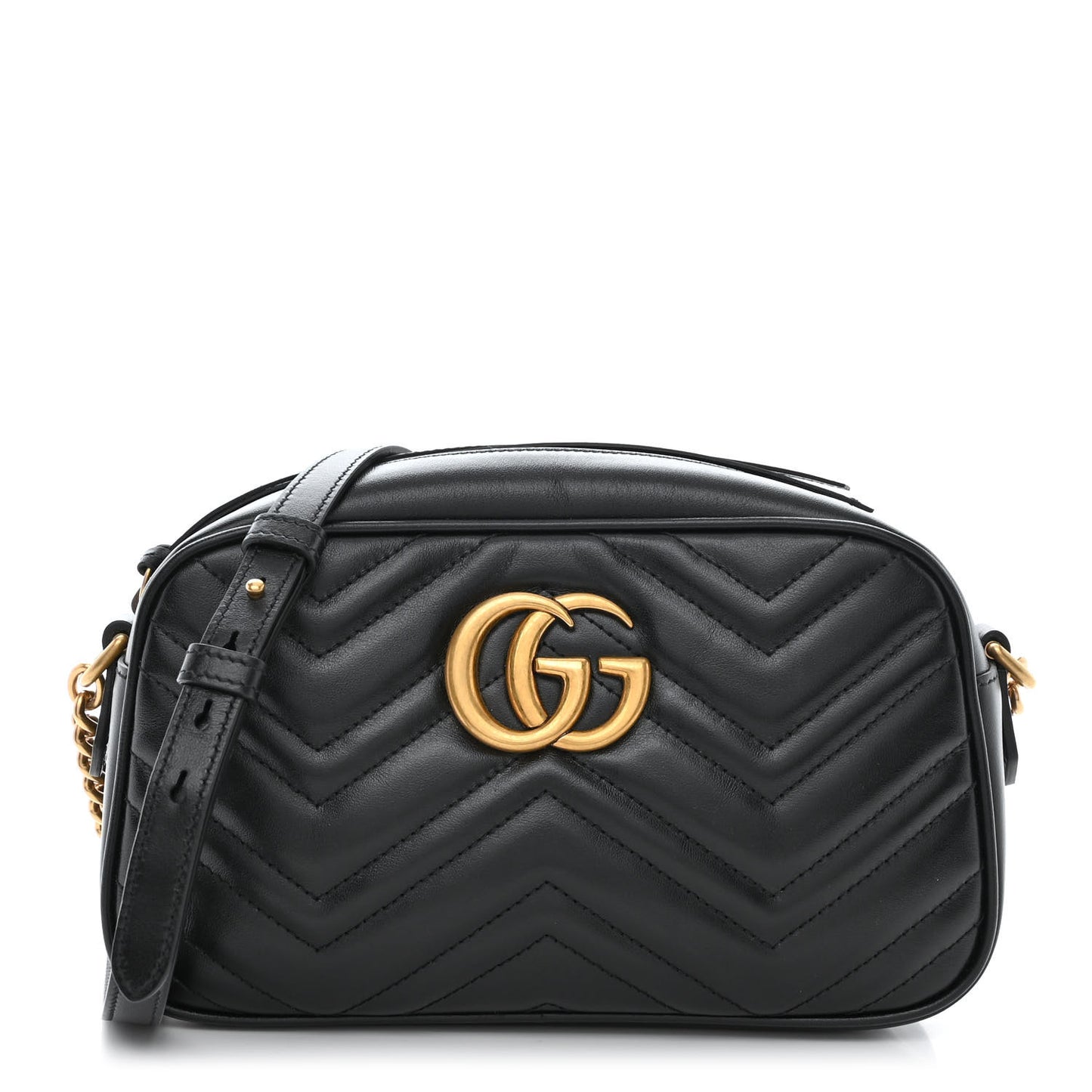 Calfskin Matelasse Small GG Marmont Chain Shoulder Bag Black