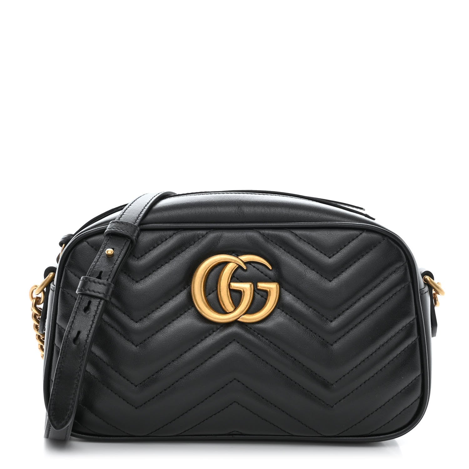 Gucci Calfskin Matelasse Small GG Marmont Chain Shoulder Bag Black 1 of 10
