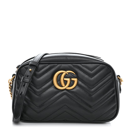 Gucci Calfskin Matelasse Small GG Marmont Chain Shoulder Bag Black 1 of 10