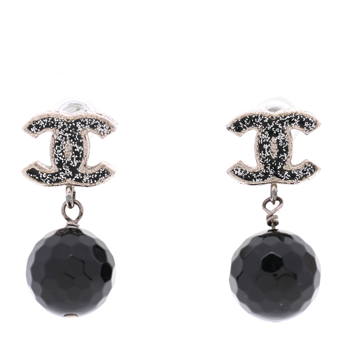 Glitter CC Bead Drop Earrings Black