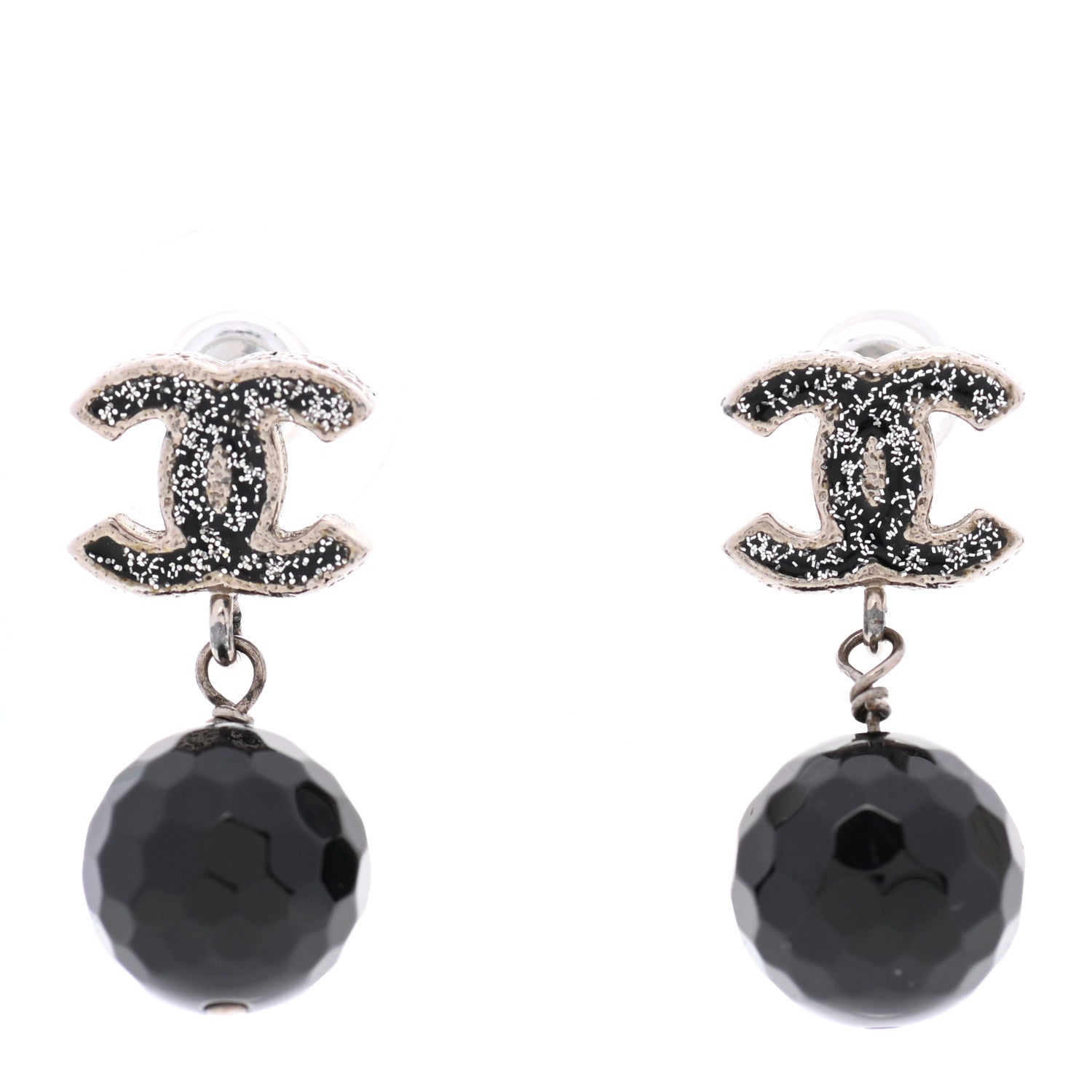 Chanel Glitter CC Bead Drop Earrings Black 1 of 5