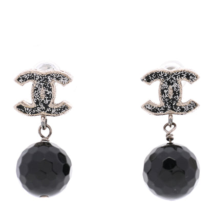 Chanel Glitter CC Bead Drop Earrings Black 1 of 5