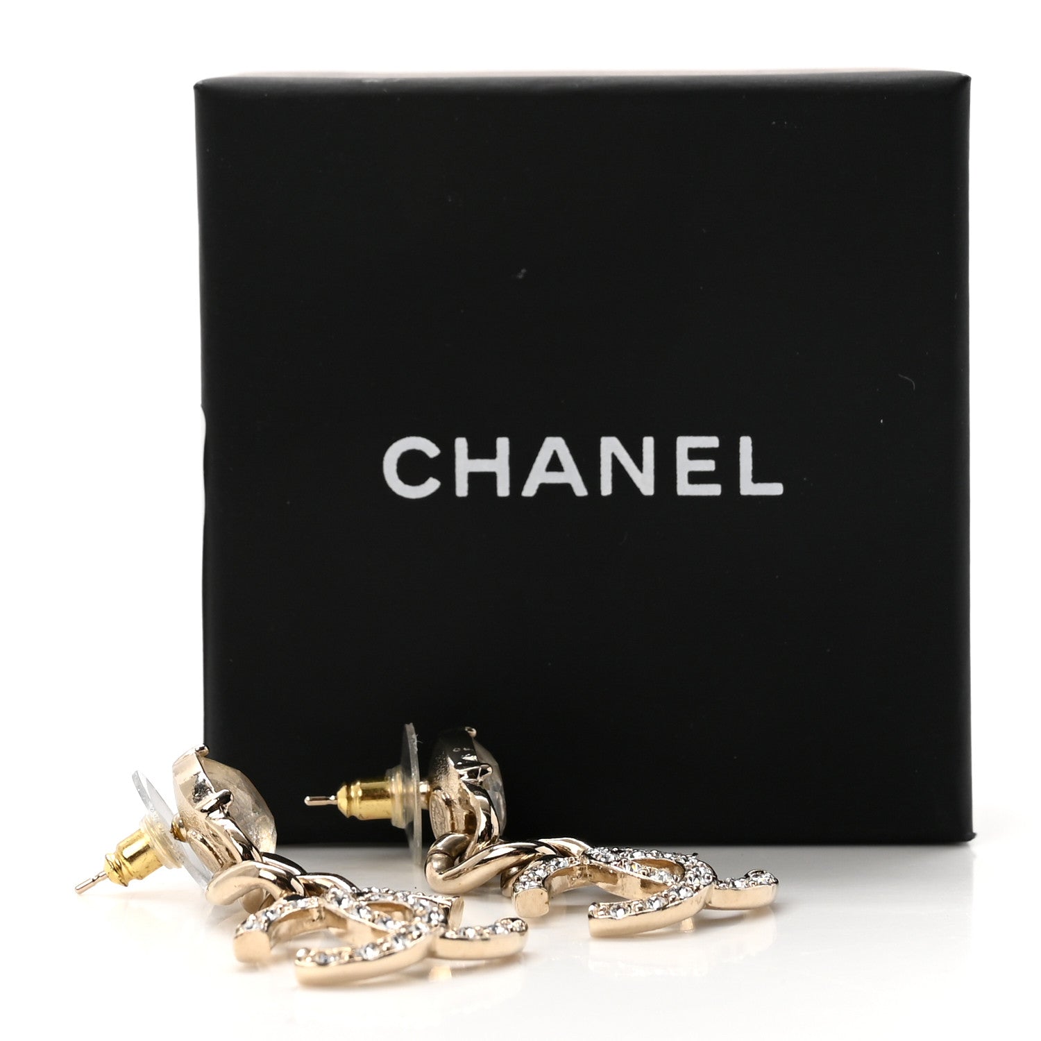 Chanel Glass Crystal CC Chain Drop Earrings Gold 5 of 5
