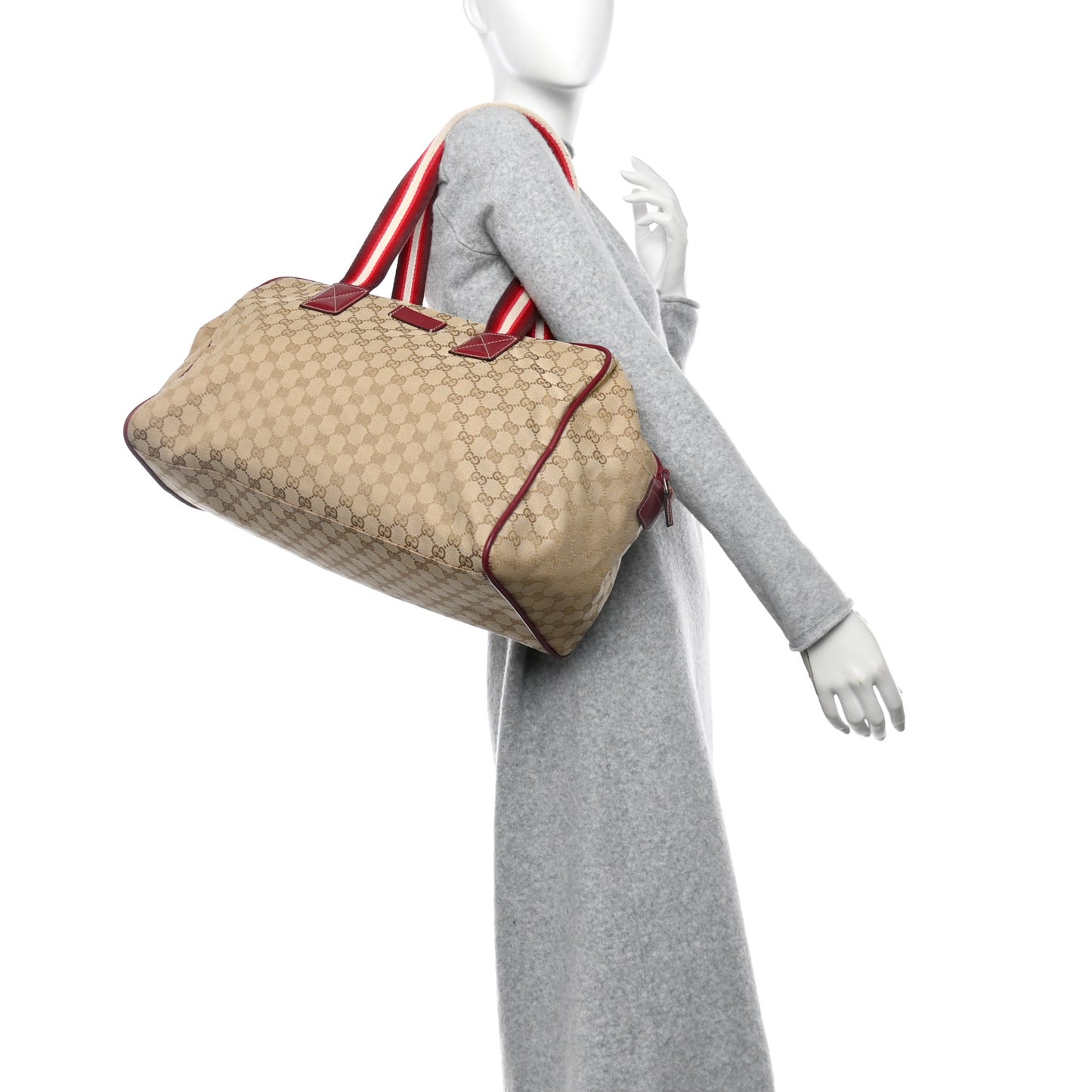 GG Monogram Web Medium Collapsable Carry On Duffle Beige Red