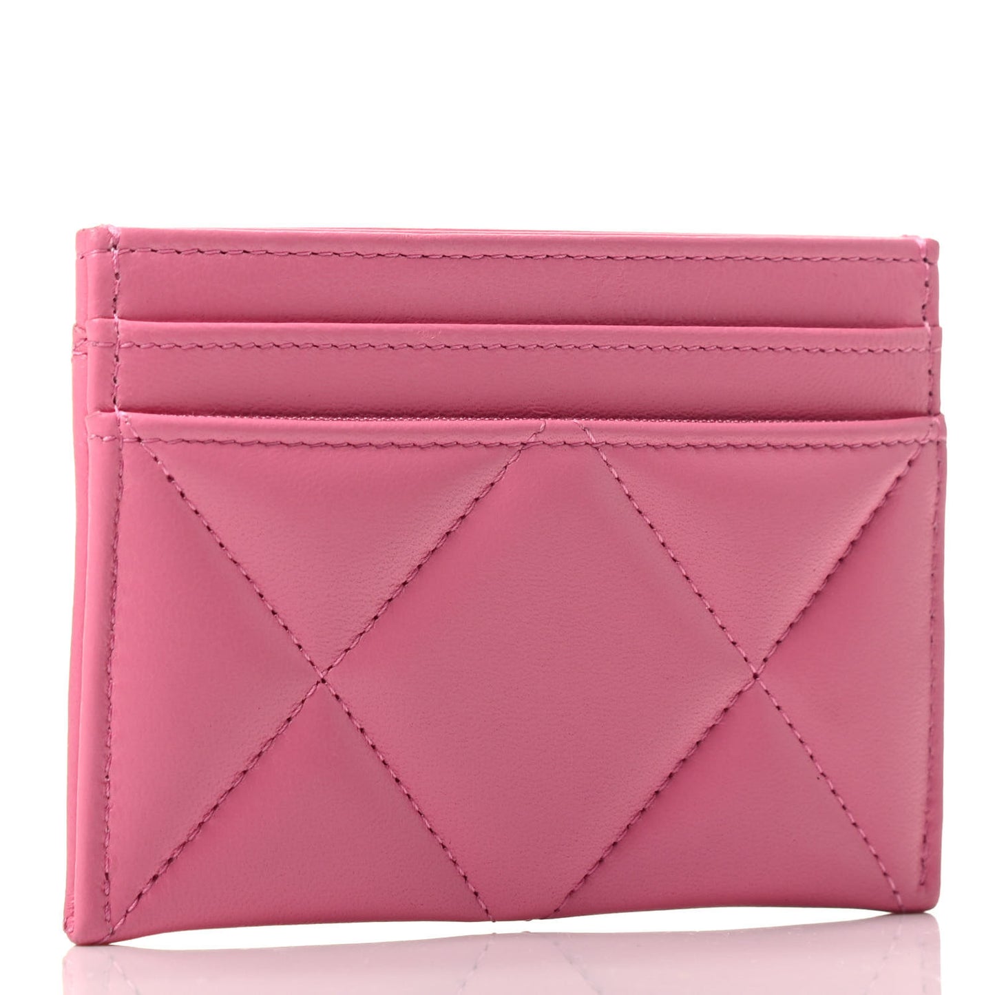 Lambskin Quilted Chanel 19 Card Holder Dark Pink
