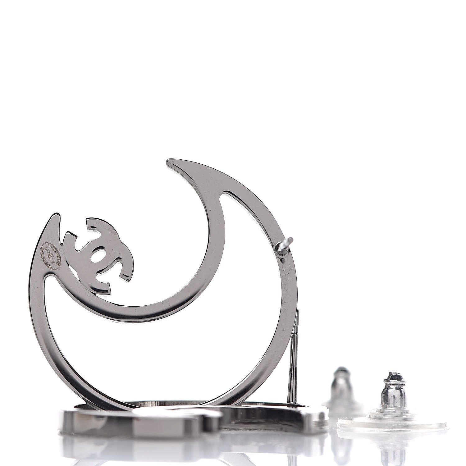 Chanel Strass Crystal CC Moon Earrings Silver 4 of 5