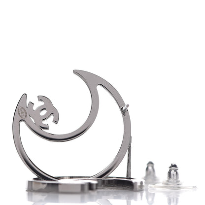 Chanel Strass Crystal CC Moon Earrings Silver 4 of 5