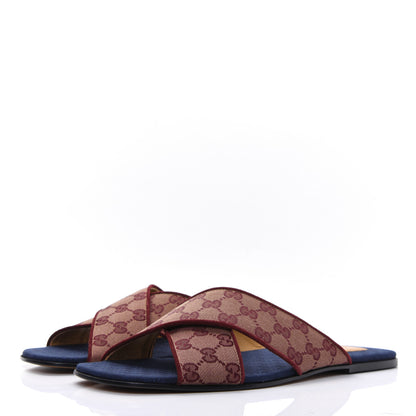 Gucci Canvas GG Monogram Mens Criss Cross Slide Sandals 11 Sahara Rubino Chardonnay 3 of 8