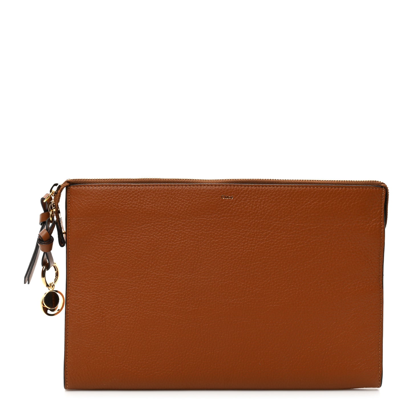 Calfskin Alphabet Flat Pouch Clutch Tan