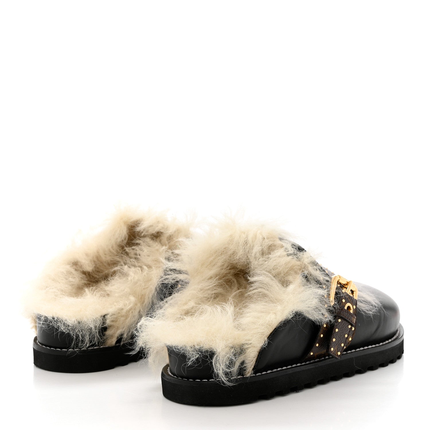 Louis Vuitton Calfskin Monogram Lambswool Winterbreak Comfort Clogs 37 Black 4 of 13