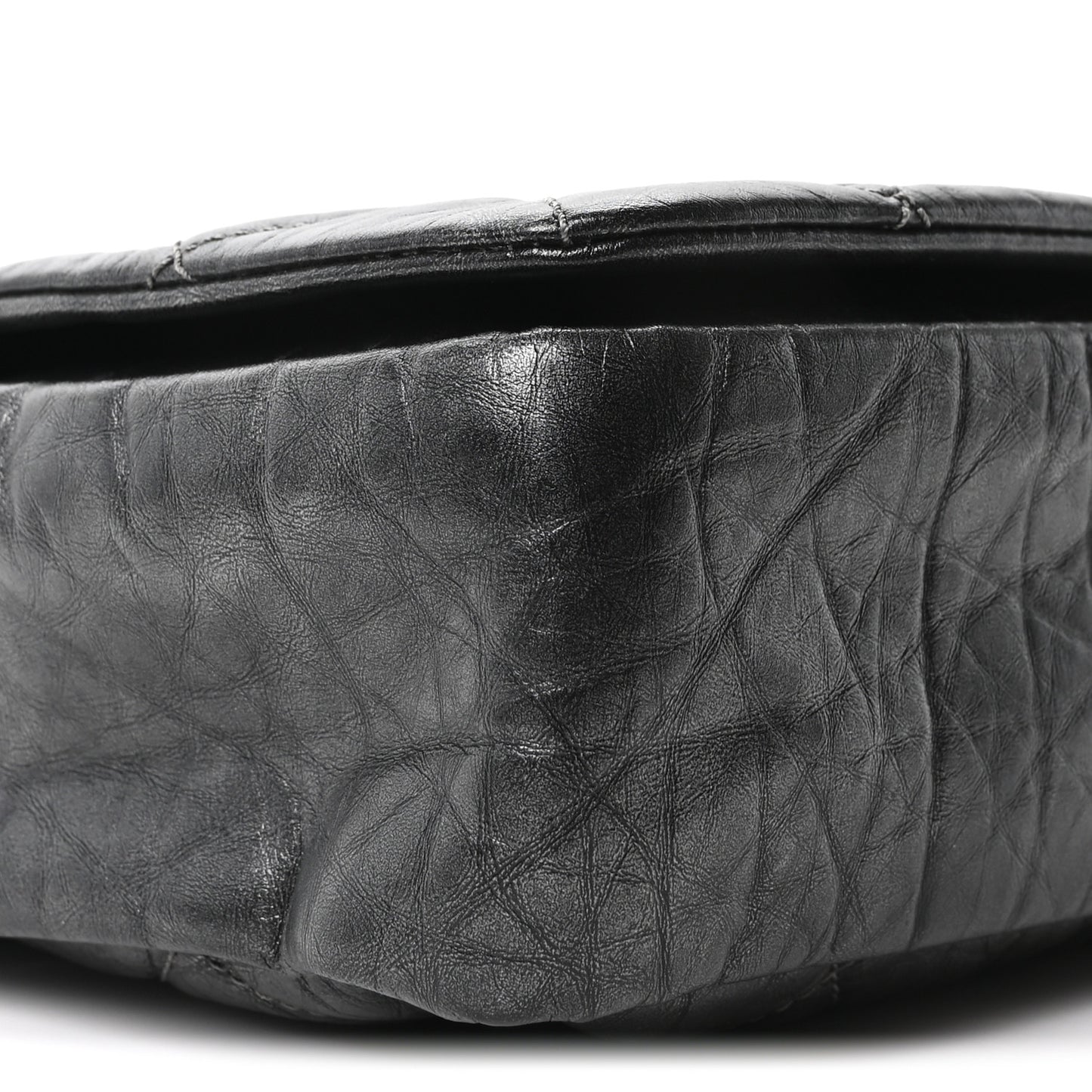 Aged Calfskin Quilted Medium Pondichery Flap Dark Grey