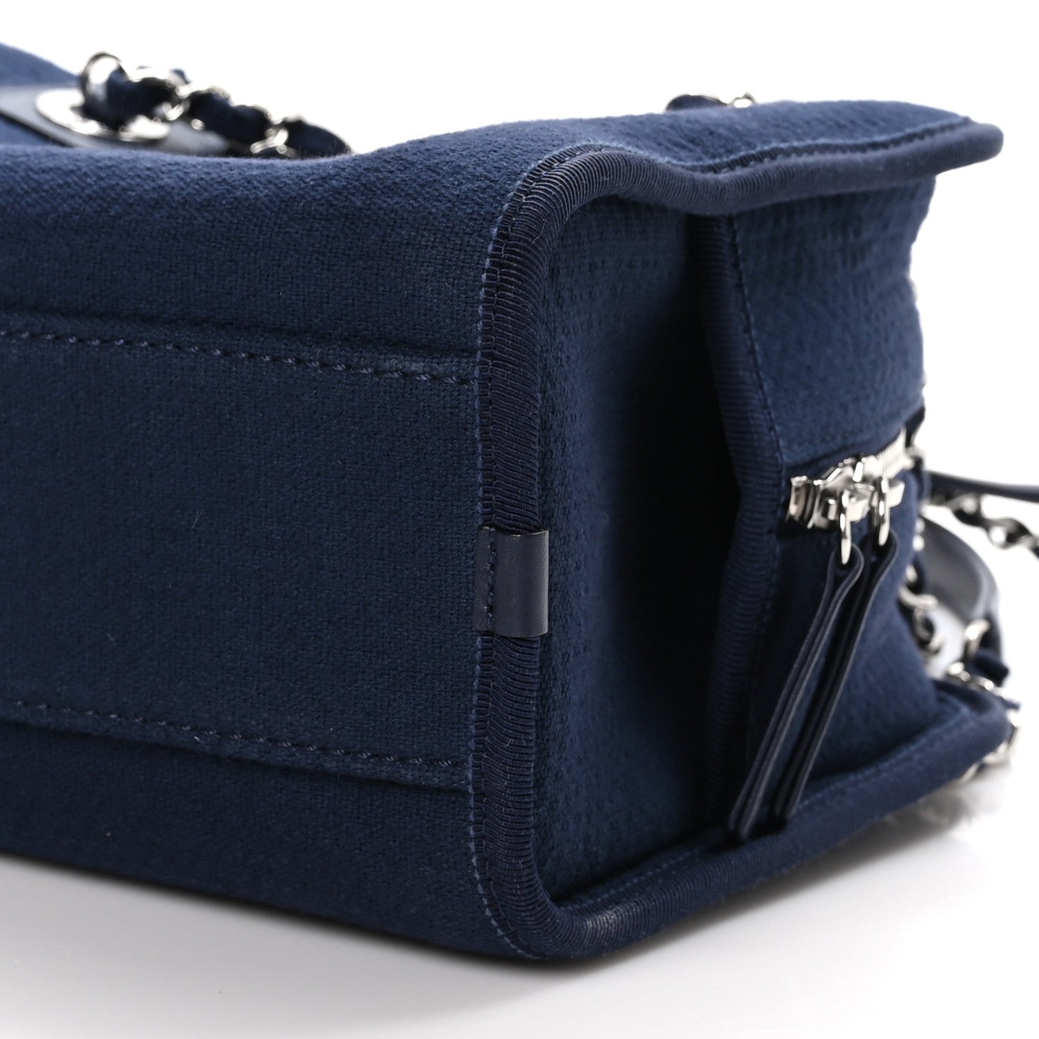 Chanel Mixed Fibers Small Deauville Bowling Bag Navy Blue 9 of 9