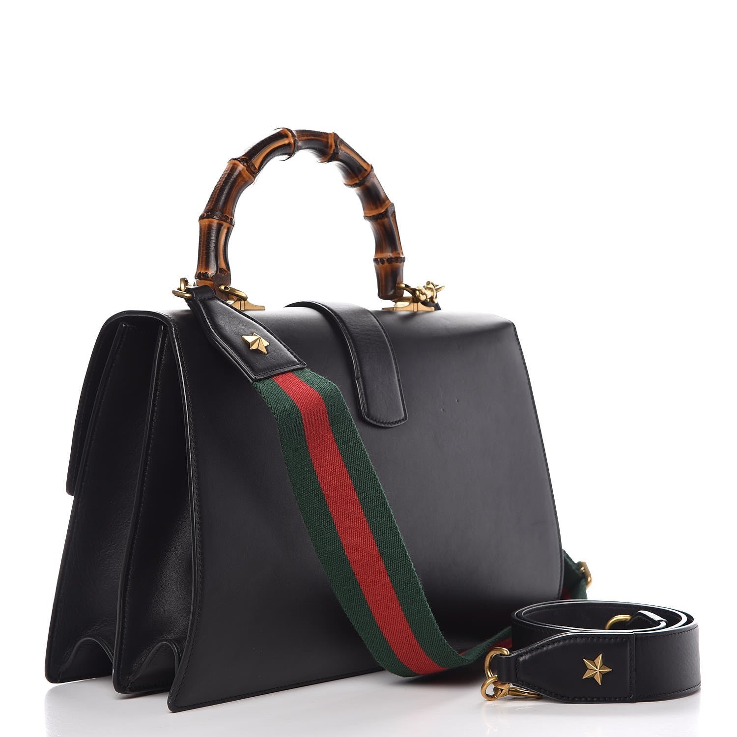 Gucci Calfskin Bamboo Web Large Dionysus Top Handle Bag Black Bright Evergreen Hibiscus Red 5 of 12