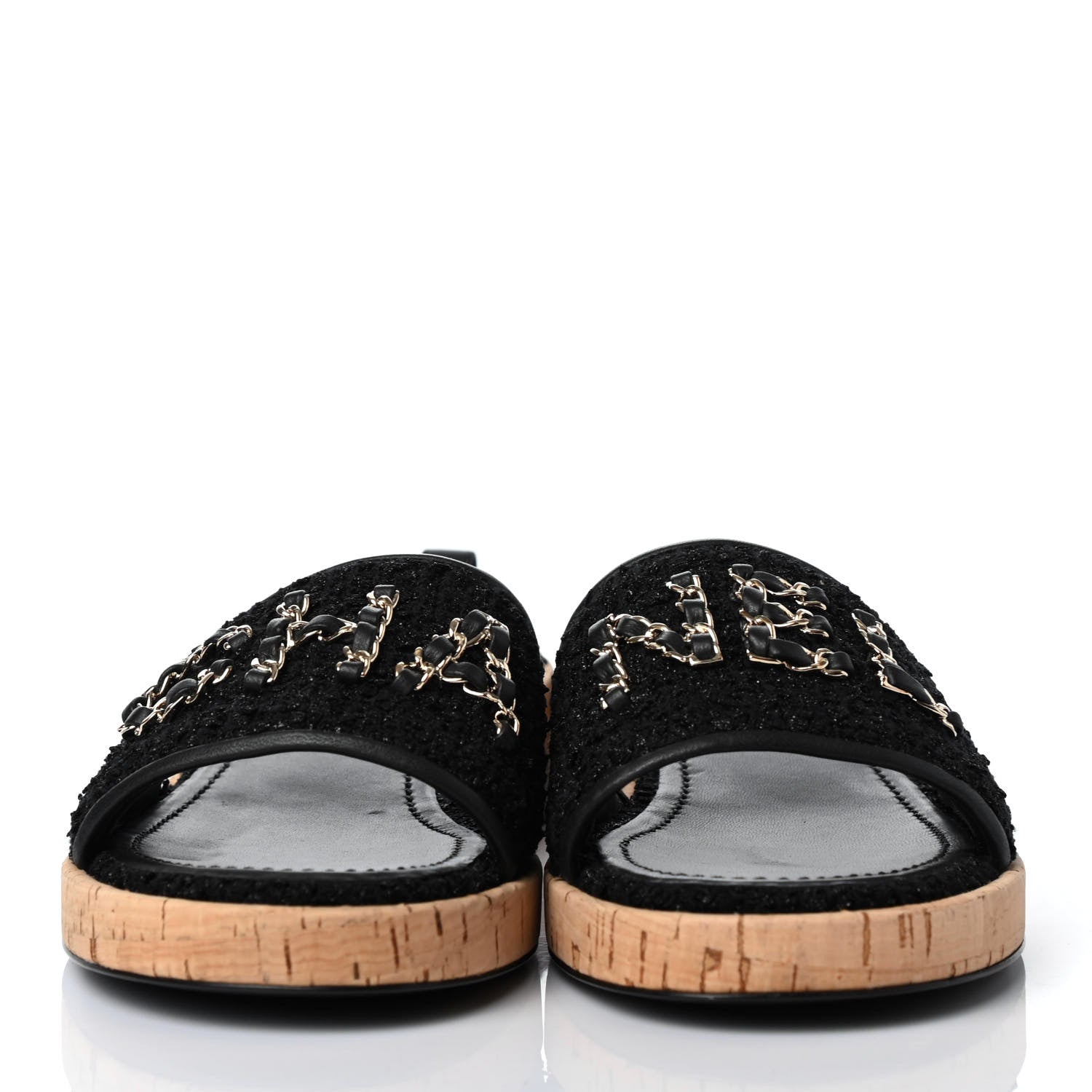 Chanel Tweed Cork CC Chain Mule Sandal 41 Black 2 of 4