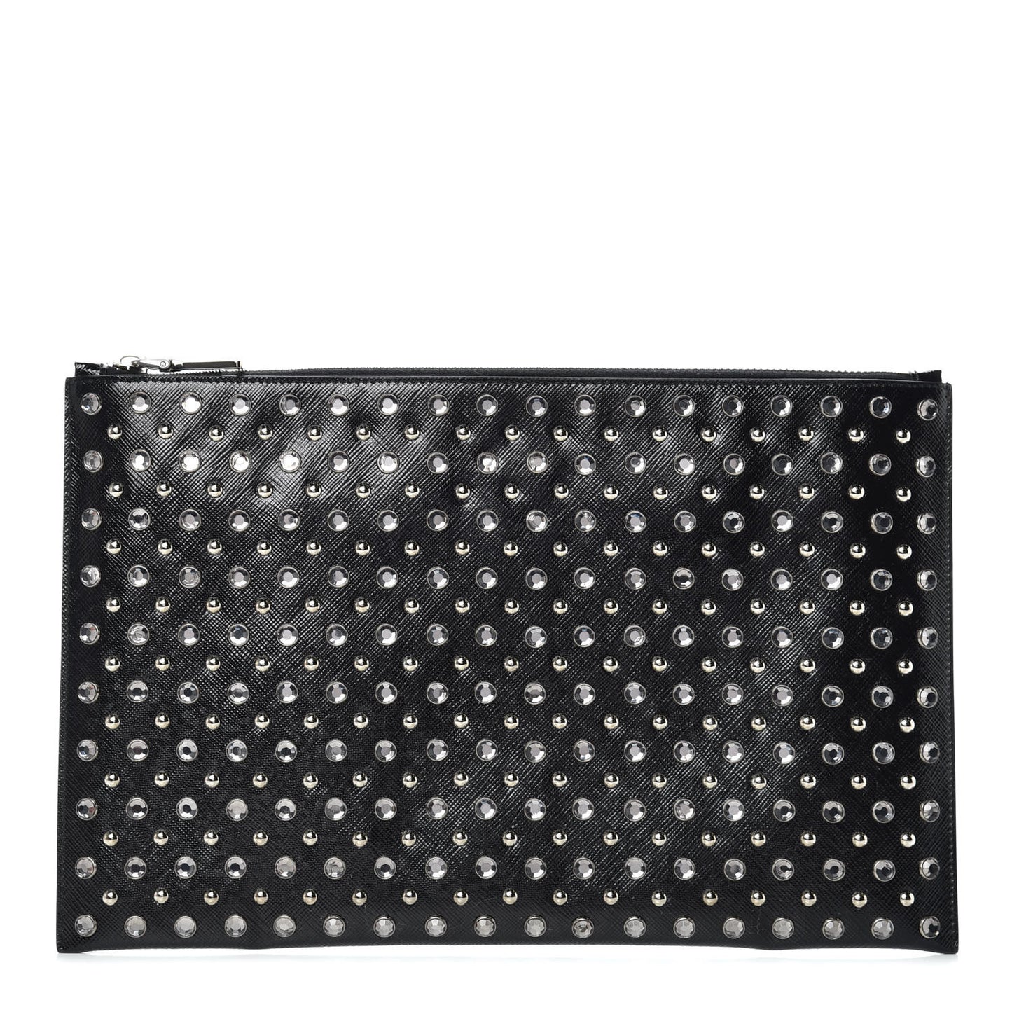 Saffiano Vernice Crystal Studded Pouch Black