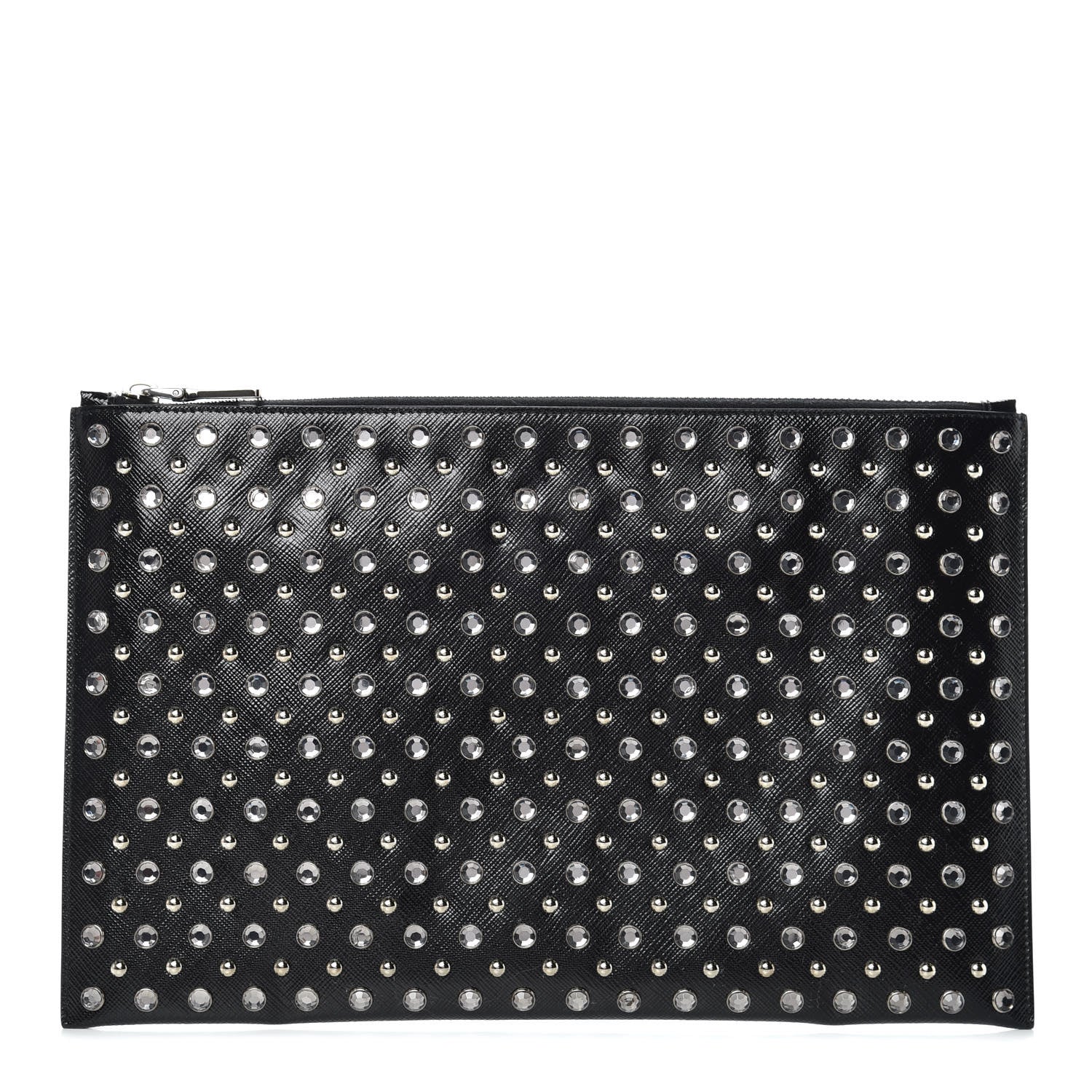 Prada Saffiano Vernice Crystal Studded Pouch Black 1 of 12