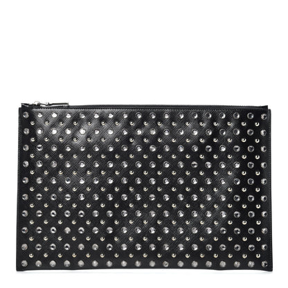 Prada Saffiano Vernice Crystal Studded Pouch Black 1 of 12