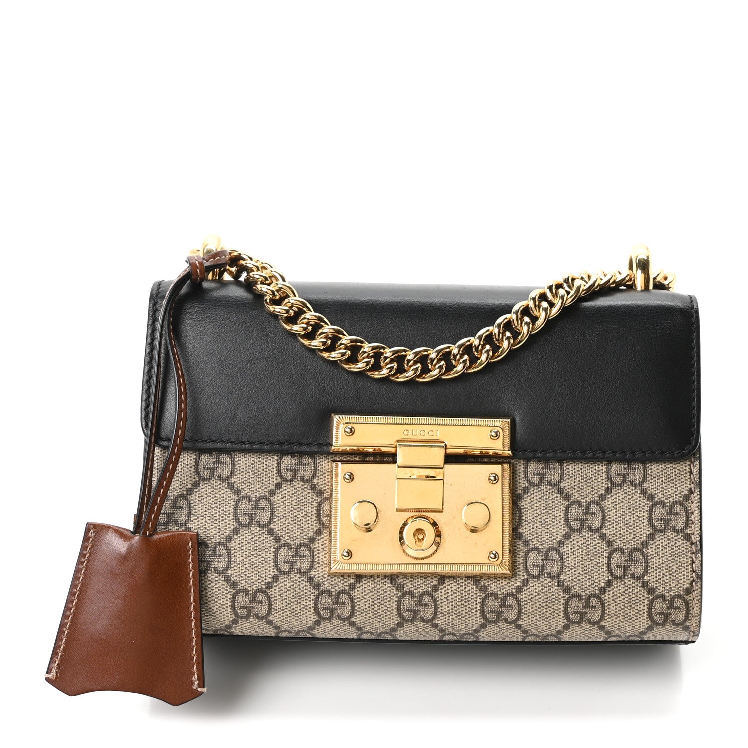 Gucci GG Supreme Monogram Calfskin Small Padlock Shoulder Bag Beige Black Cuir 1 of 10