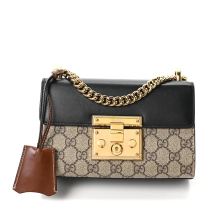 Gucci GG Supreme Monogram Calfskin Small Padlock Shoulder Bag Beige Black Cuir 1 of 10