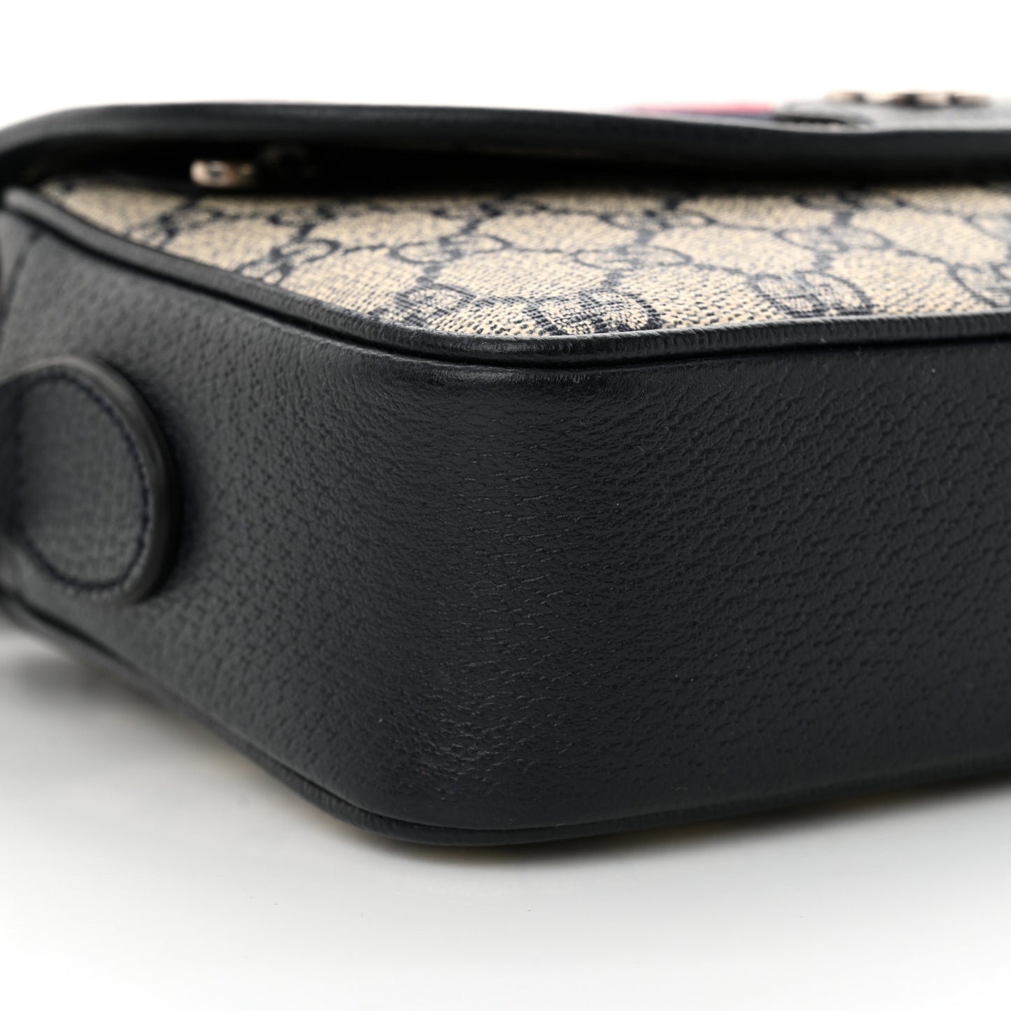 GG Supreme Monogram Textured Dollar Calfskin Web Studded Mini Ophidia Flap Shoulder Bag Beige Blue