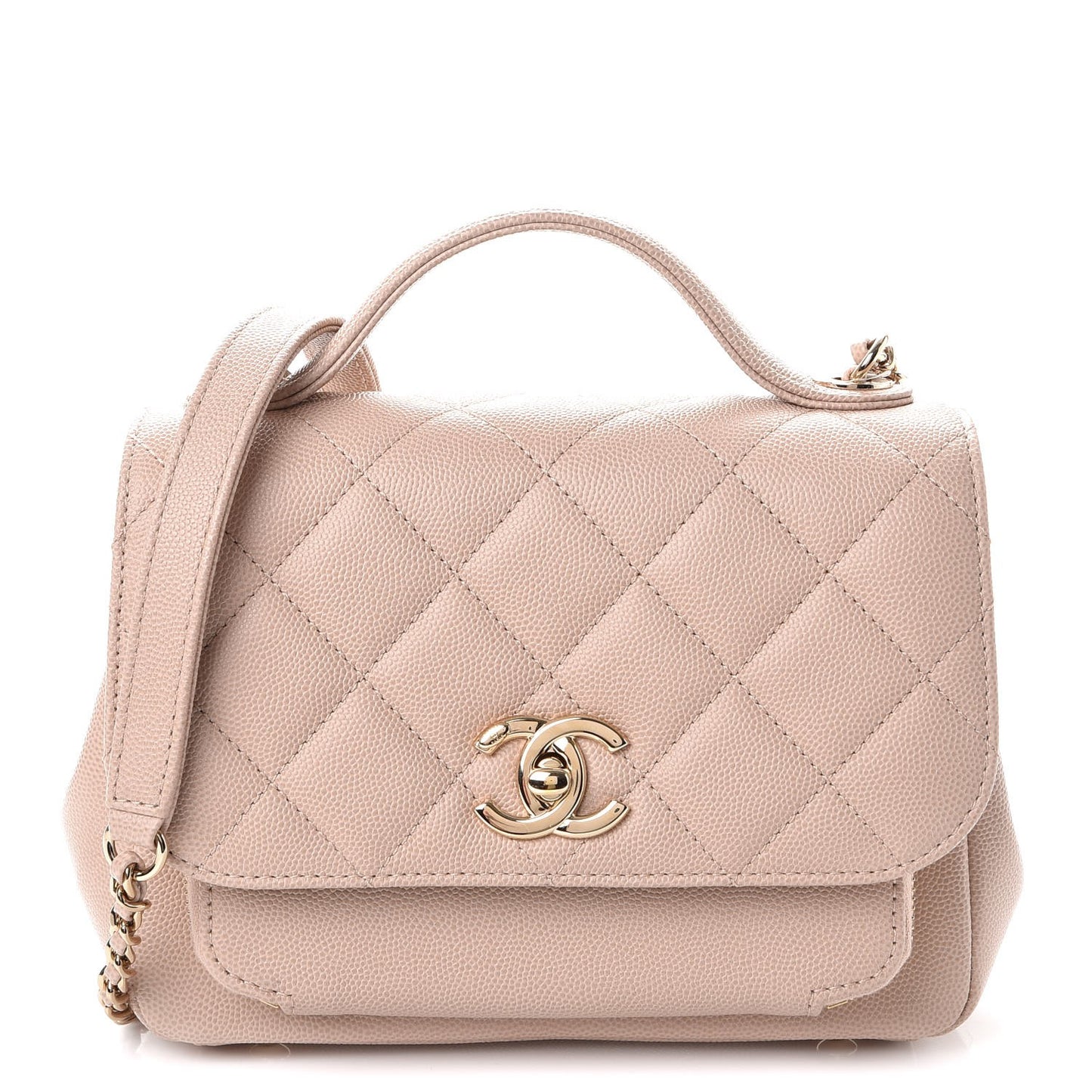 Caviar Quilted Small Business Affinity Flap Beige