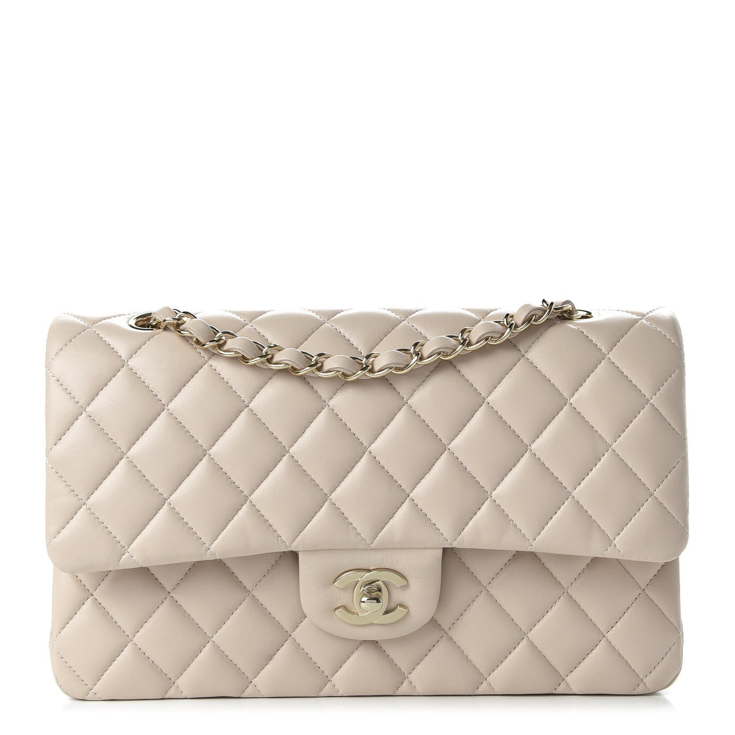 Lambskin Quilted Medium Double Flap Beige