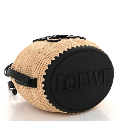 Loewe X PAULA'S IBIZA Raffia Calfskin Beehive Basket Tote Bag Natural Black 4 of 10