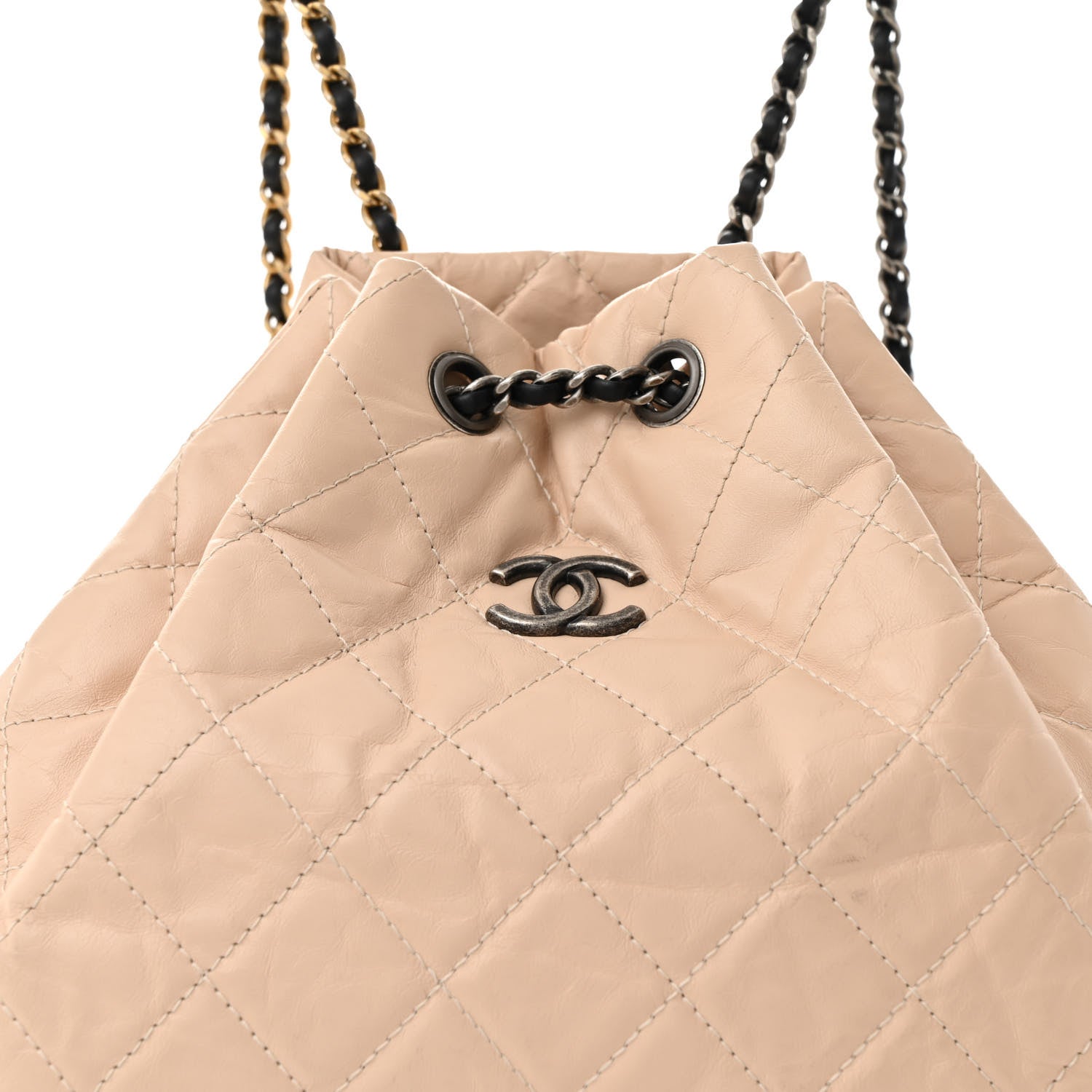 Chanel Aged Calfskin Quilted Small Gabrielle Backpack Beige Black 8 of 14
