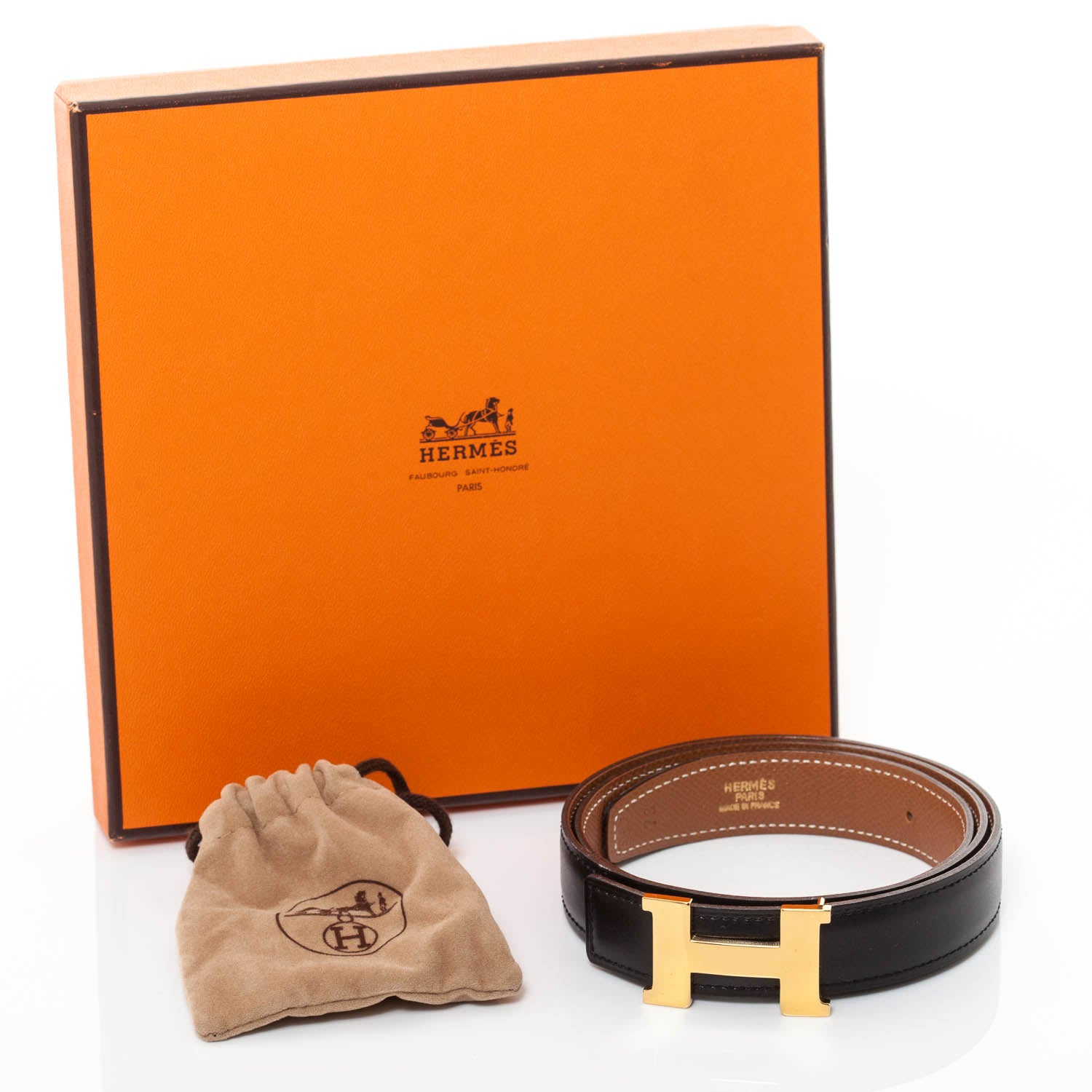 Hermes Thin Mini Reversible H Belt 78 Gold Black 2 of 6
