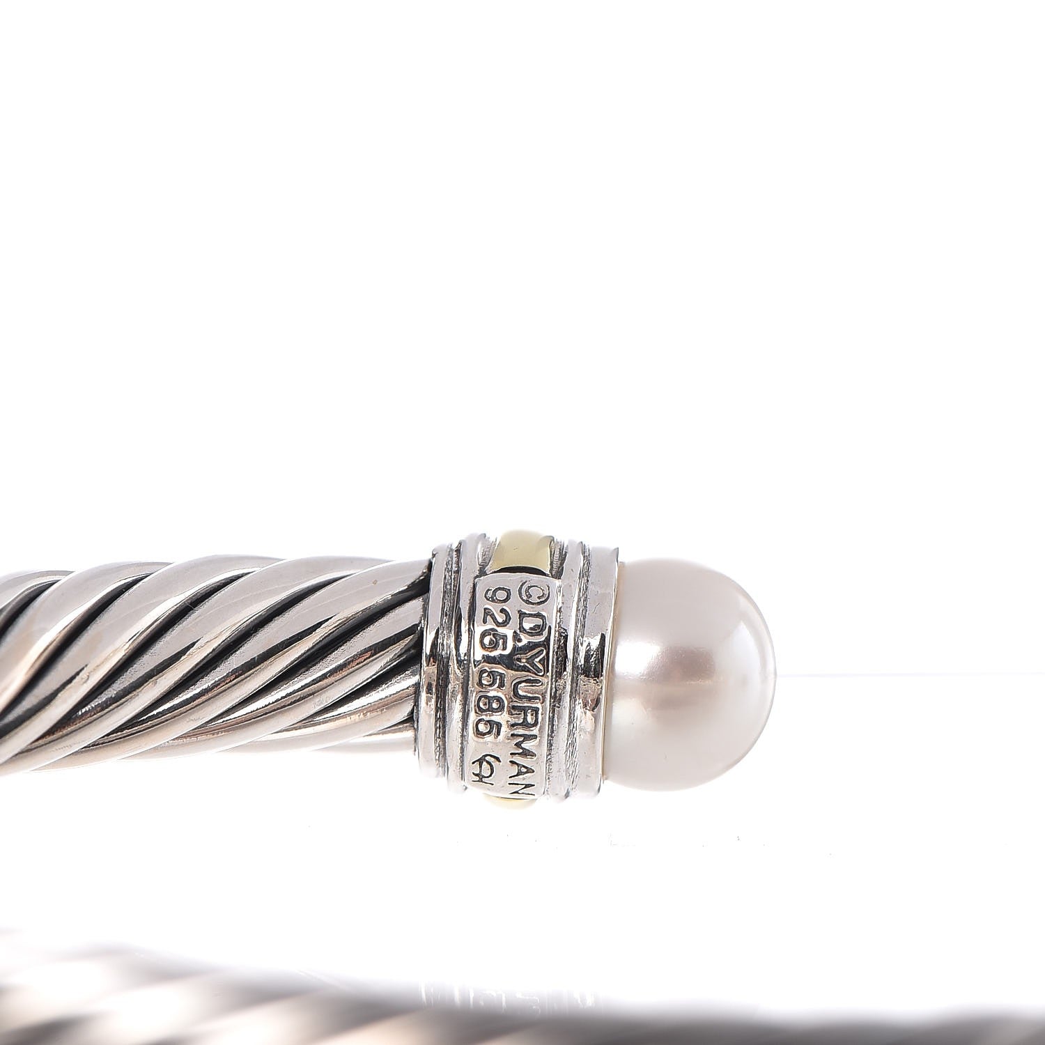 David Yurman Sterling Silver 14K Yellow Gold Pearl 7mm Cable Classics Bracelet 4 of 4