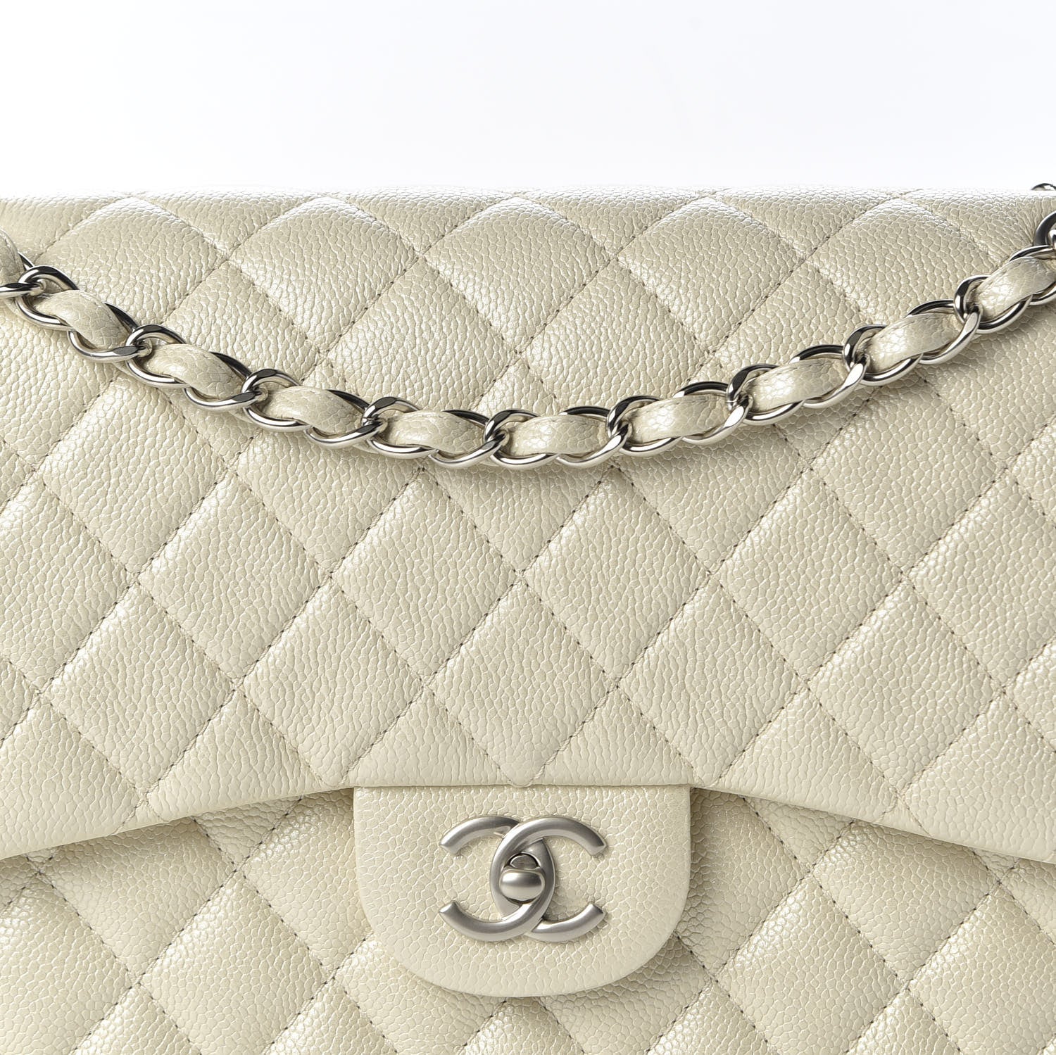 Chanel Pearly Caviar Quilted Jumbo Double Flap Dark White 9 of 9