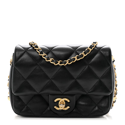 Chanel Lambskin Quilted Chain Around Mini Flap Bag Black 1 of 10
