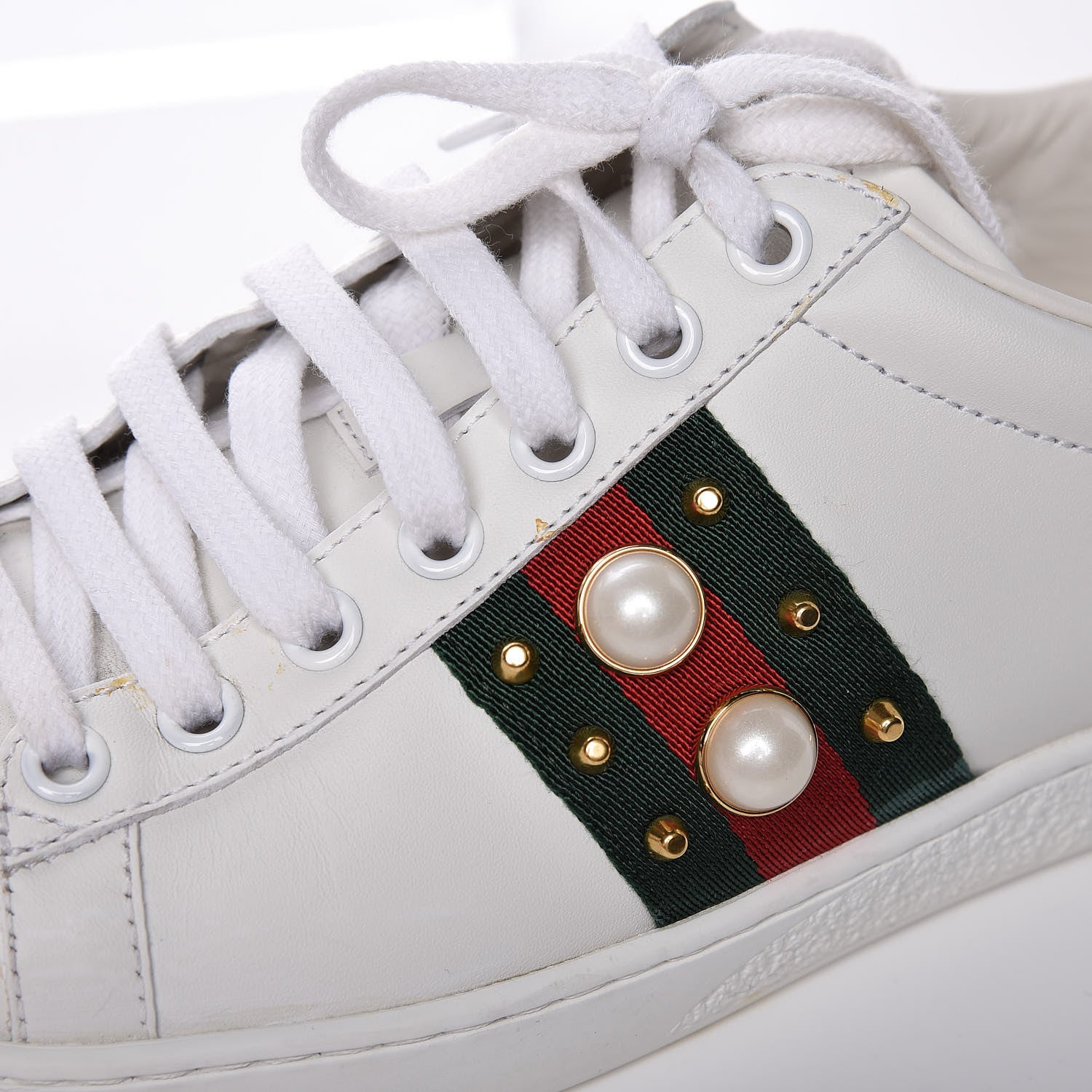 Gucci Calfskin Web Pearl Studded Womens Ace Sneakers 36 White 14 of 22