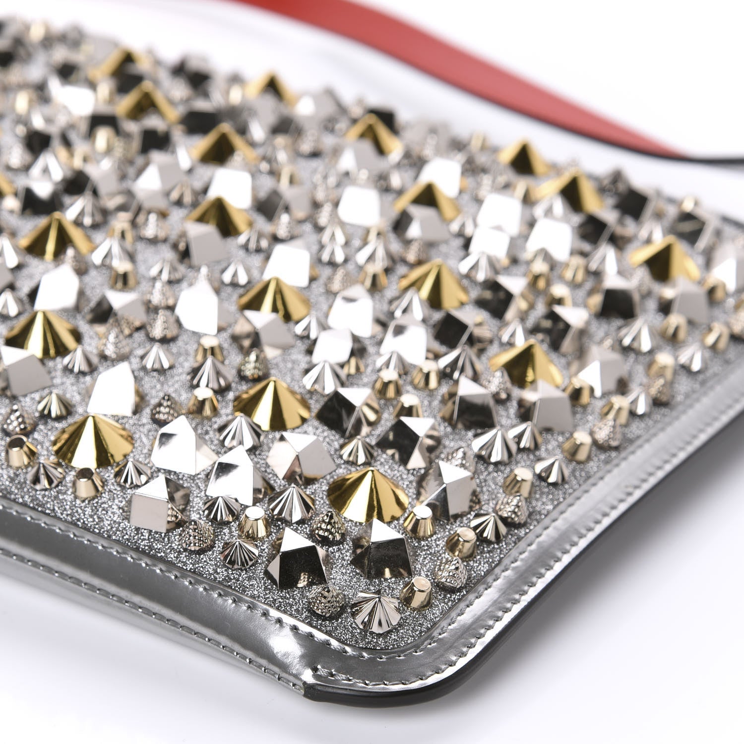 Christian Louboutin Patent Calfskin Glitter Studded Loubiclutch Crossbody Clutch Silver 7 of 9